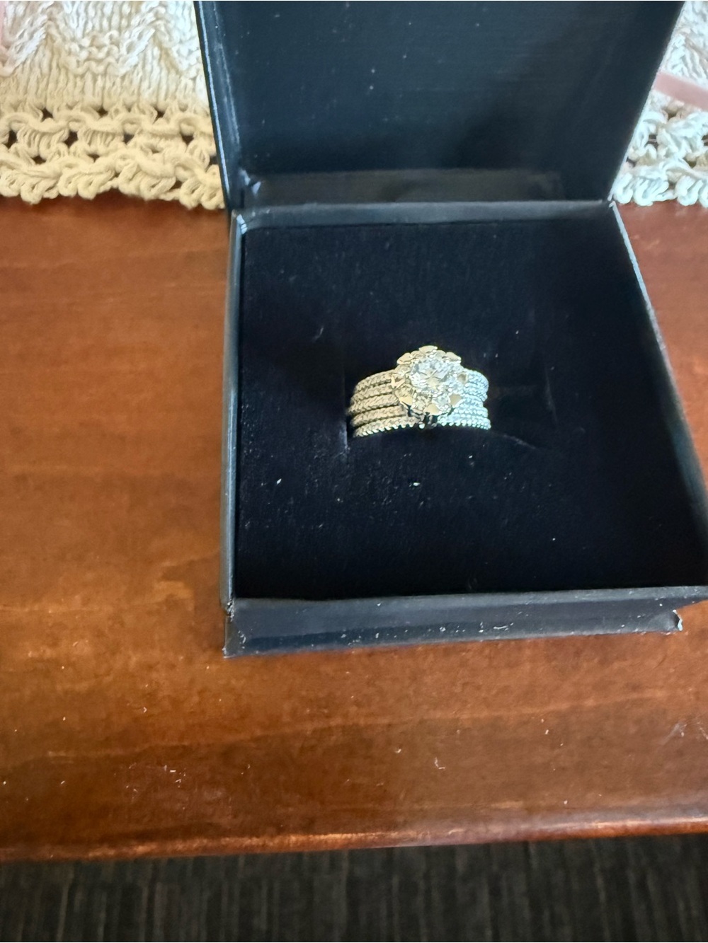 Elegant Silver-Tone Women’s Crystal Cluster Ring Set - White Stones